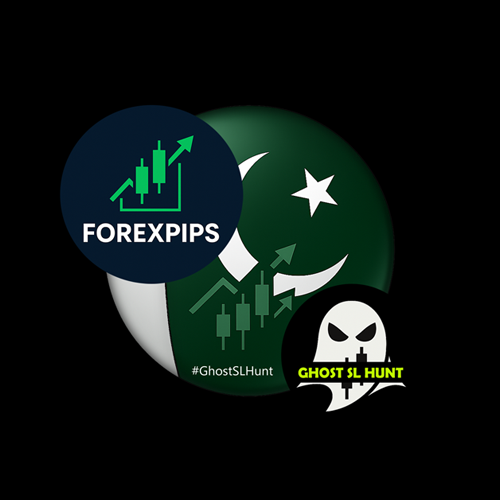 Logos of FOREXPIPS, a stylized flag, and GHOST SL HUNT on a black background.